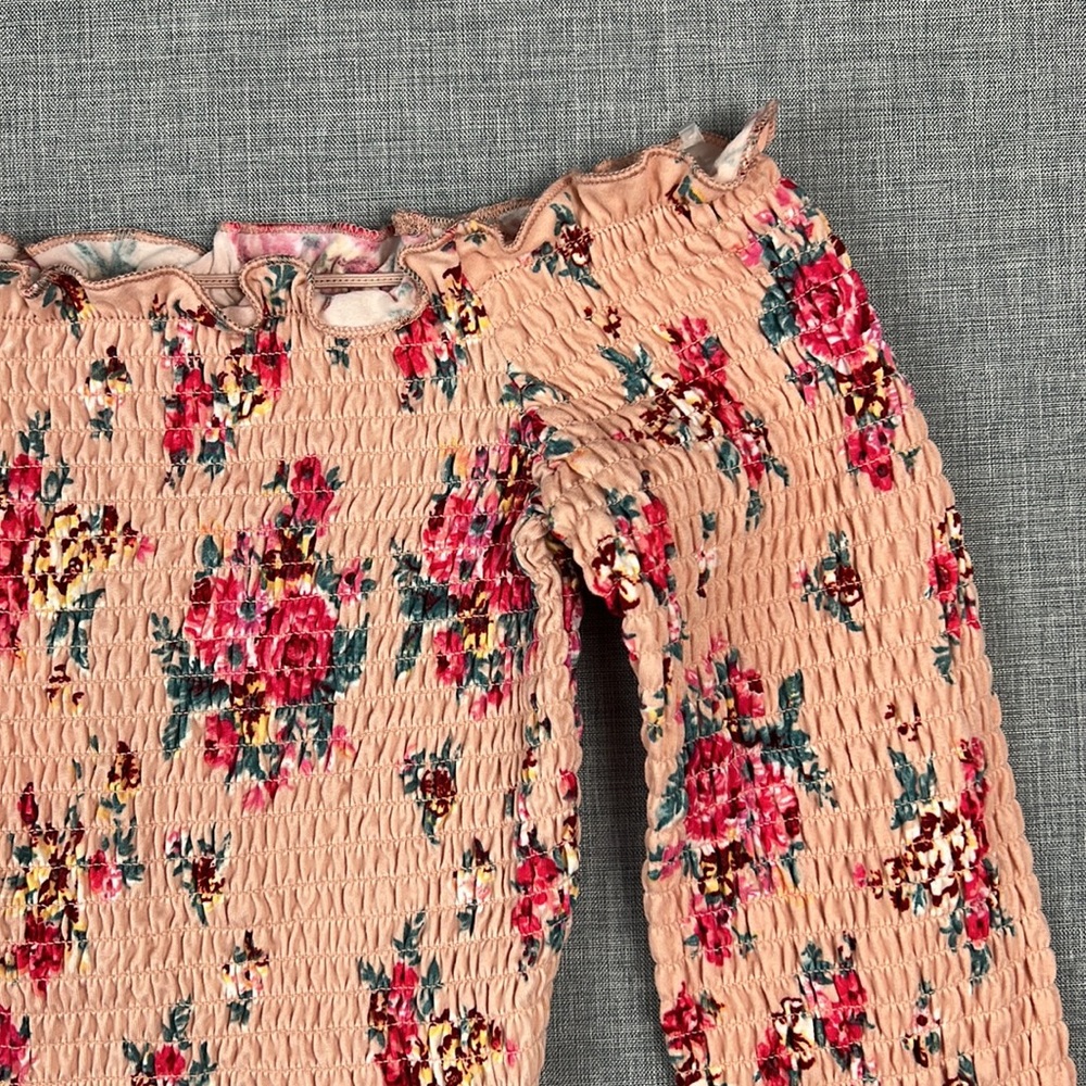 Self Esteem Pink Floral Printed Smocked Off Shoulder Top Juniors Size Small - Picture 3 of 5